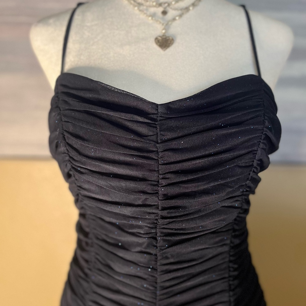 Elegant Blue Black Ruched Dress